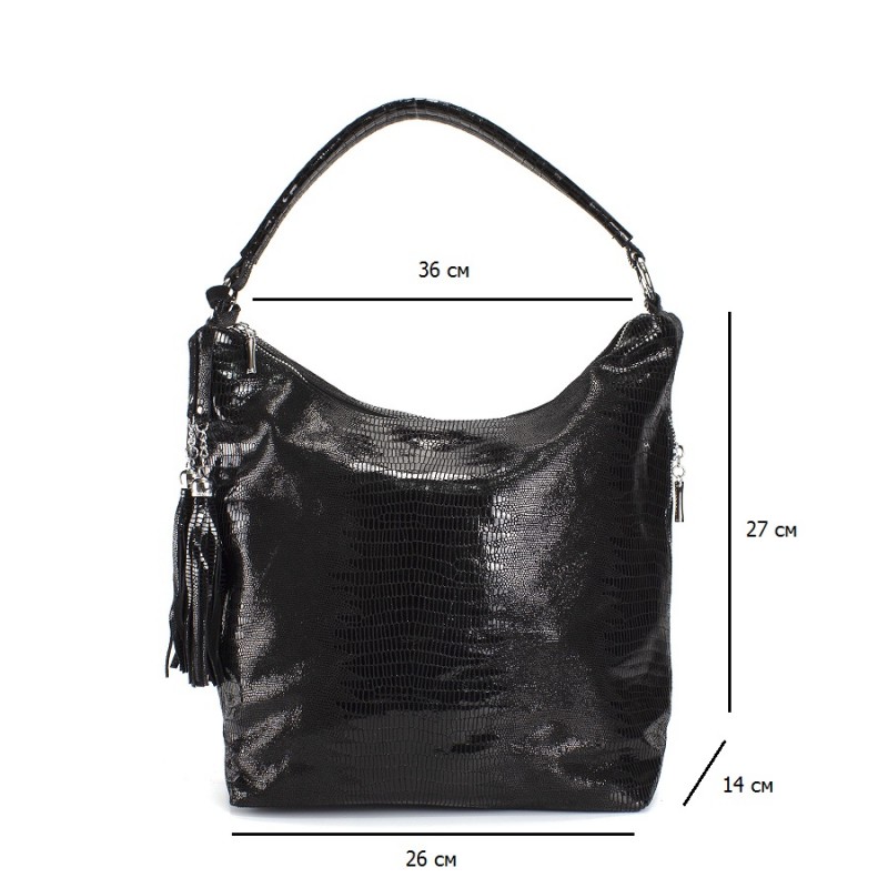 Женская кожаная сумка хобо Sandra лазерка черная - 9 фото