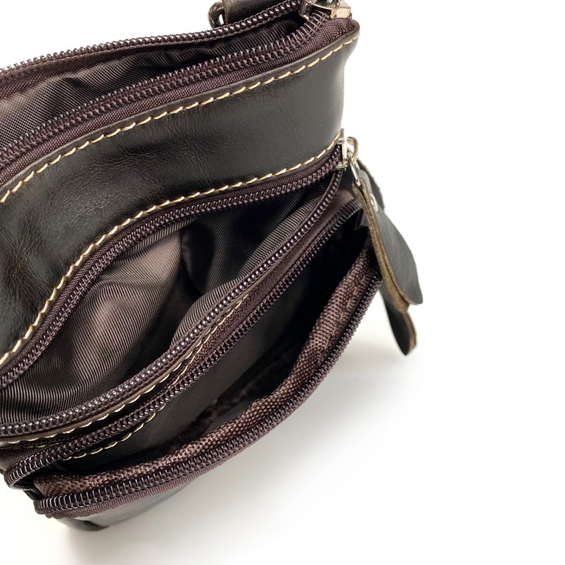 Мужская кожаная сумка-барсетка Wilson через плечо темно-коричневая - 9 фото