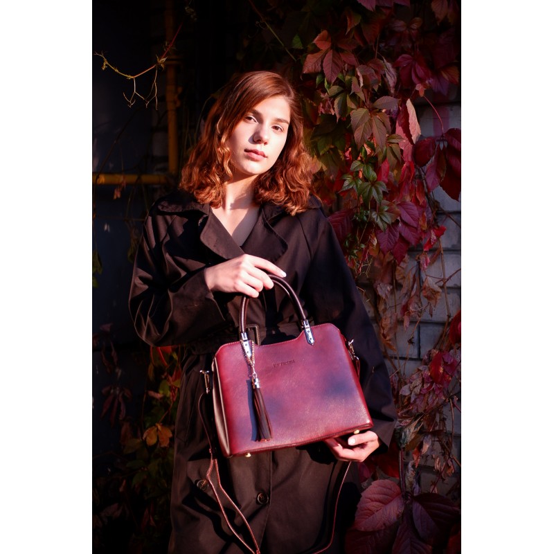 Женская классическая сумка Isa Paulina FS бордовая - 3 фото