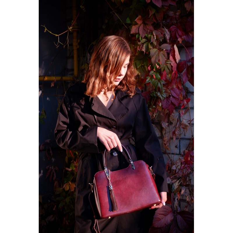 Женская классическая сумка Isa Paulina FS бордовая - 8 фото