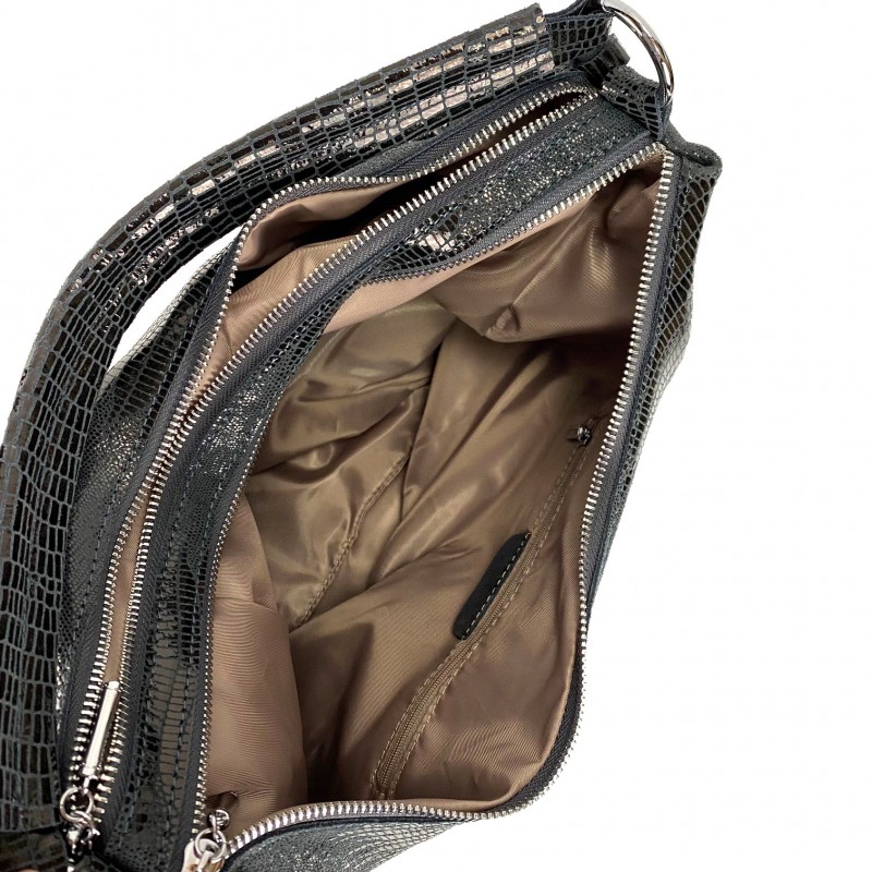 Жіноча шкіряна сумка хобо Sandra лазерка сіро-синя - 9 фото