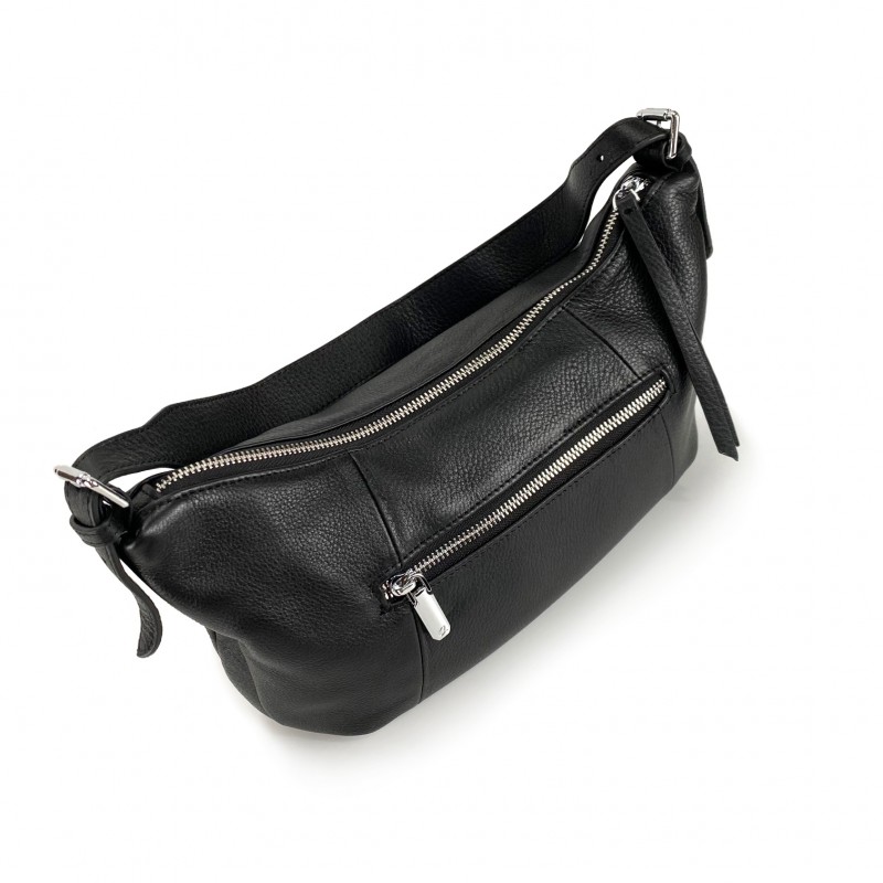 Женская кожаная сумка хобо Monica черная - 8 фото