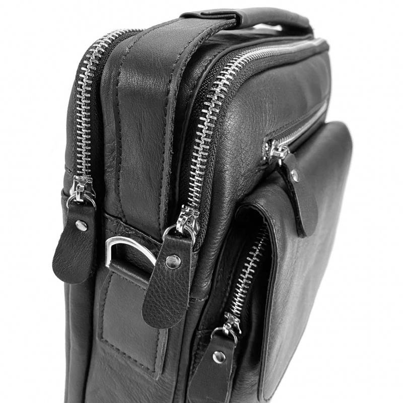 Мужская кожаная сумка Louis через плечо черная - 10 фото