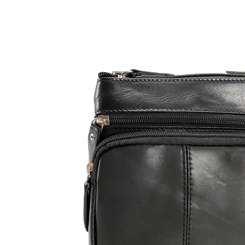 Мужская кожаная сумка-барсетка Wilson через плечо черная - 5 фото