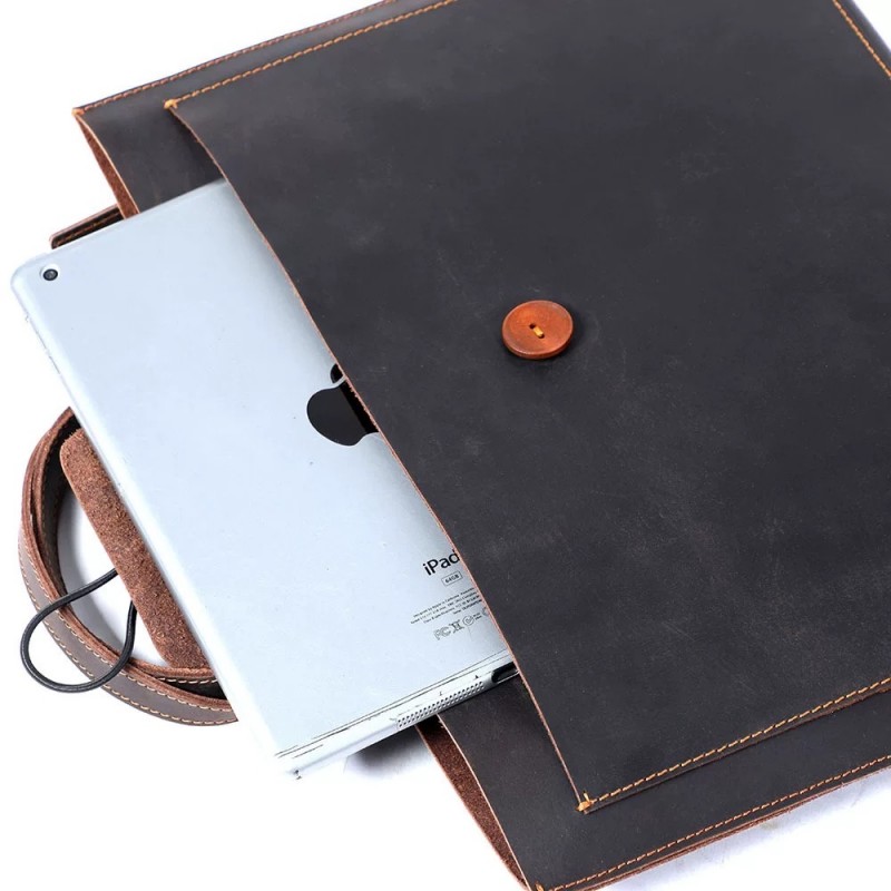 Мужская кожаная сумка для ноутбука Walter темно-коричневая - 6 фото