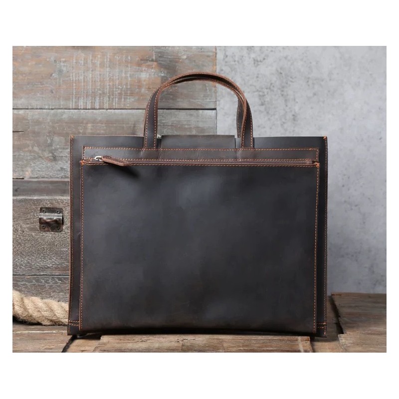 Мужская кожаная сумка для ноутбука Walter темно-коричневая - 9 фото