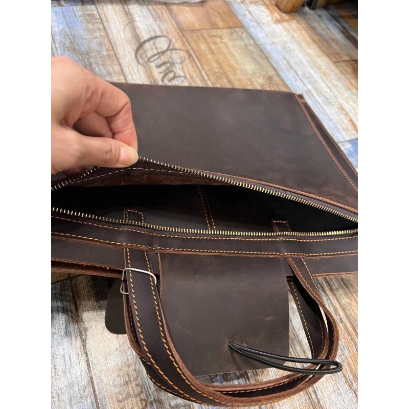 Мужская кожаная сумка для ноутбука Walter темно-коричневая - 10 фото