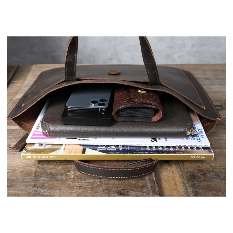 Мужская кожаная сумка для ноутбука Walter темно-коричневая - 16 фото