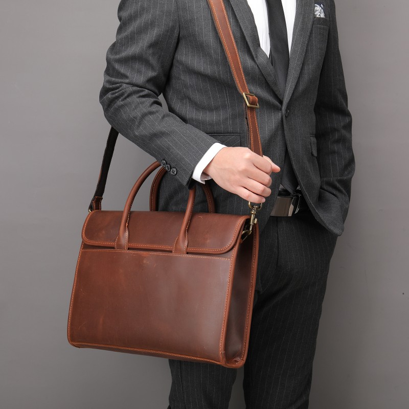 Чоловіча шкіряна сумка для ноутбука Brian коричнева - 1 фото