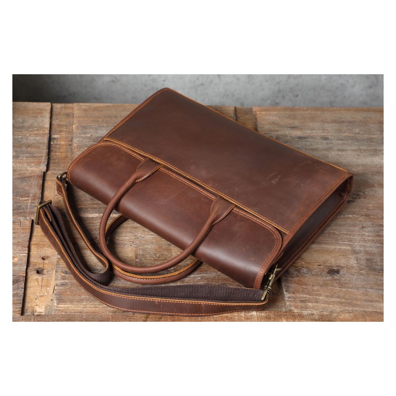 Мужская кожаная сумка для ноутбука Brian коричневая - 3 фото