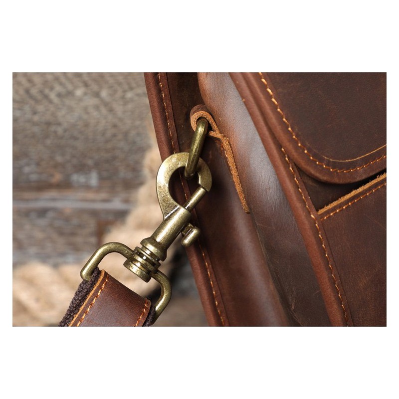 Мужская кожаная сумка для ноутбука Brian коричневая - 8 фото