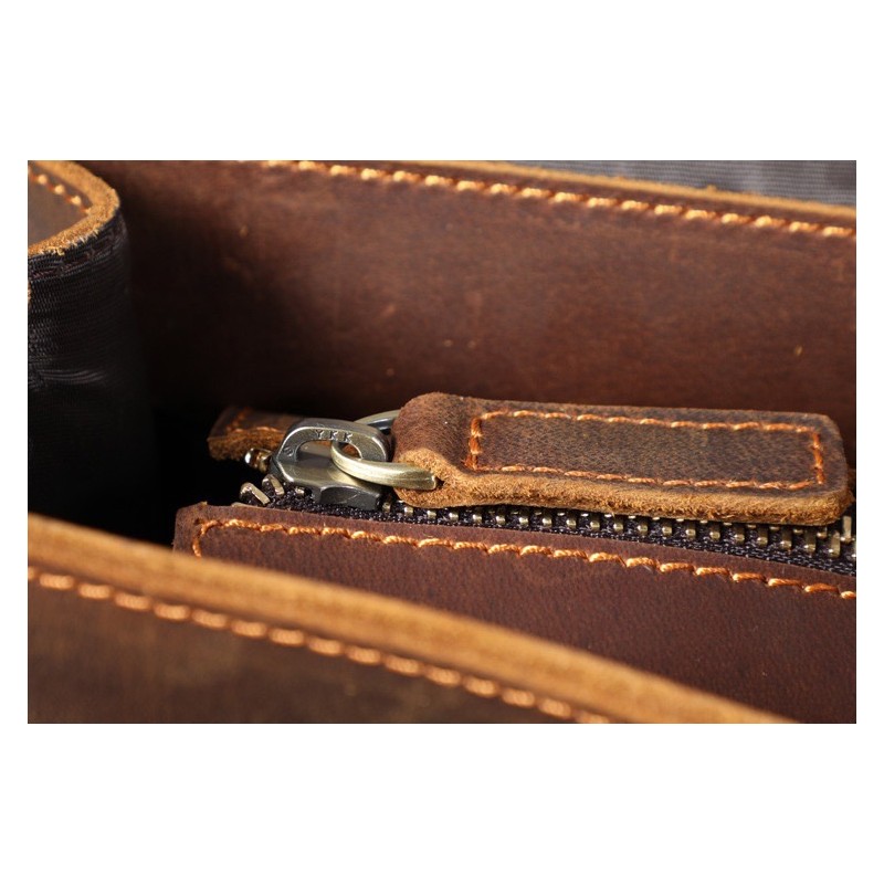 Мужская кожаная сумка для ноутбука Brian коричневая - 9 фото