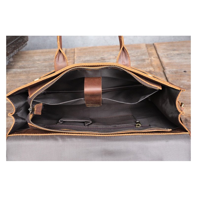 Мужская кожаная сумка для ноутбука Brian коричневая - 12 фото