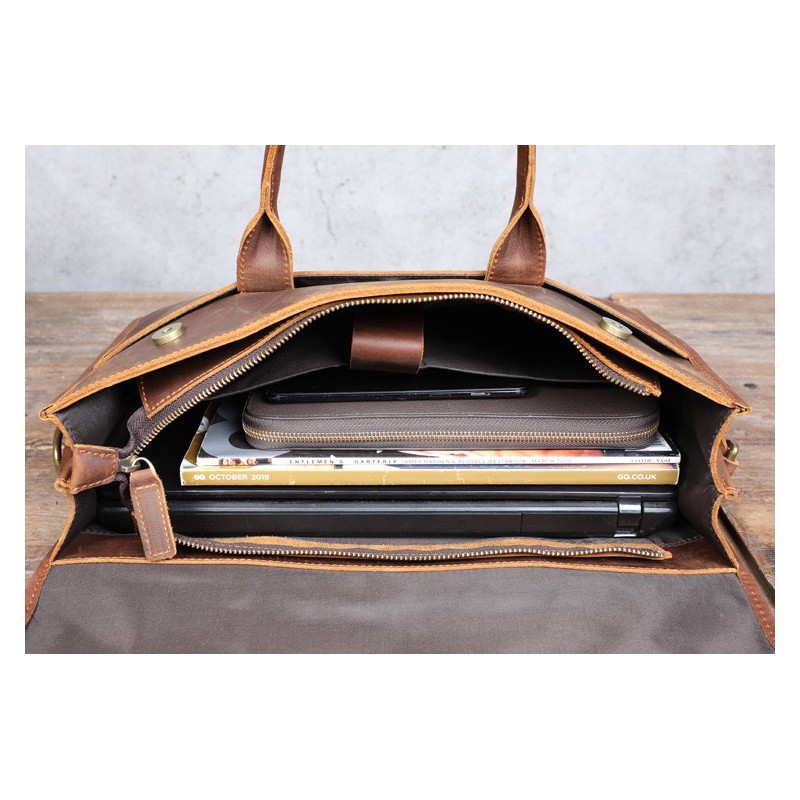 Мужская кожаная сумка для ноутбука Brian коричневая - 13 фото