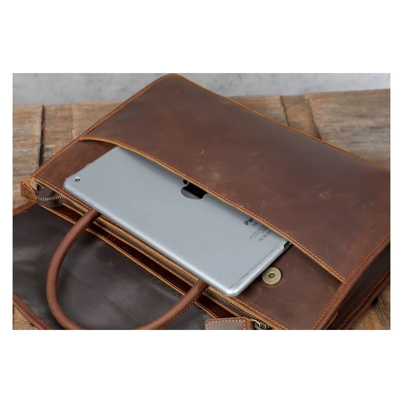 Мужская кожаная сумка для ноутбука Brian коричневая - 15 фото