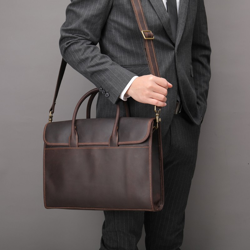 Чоловіча шкіряна сумка для ноутбука Brian темно-коричнева - 1 фото