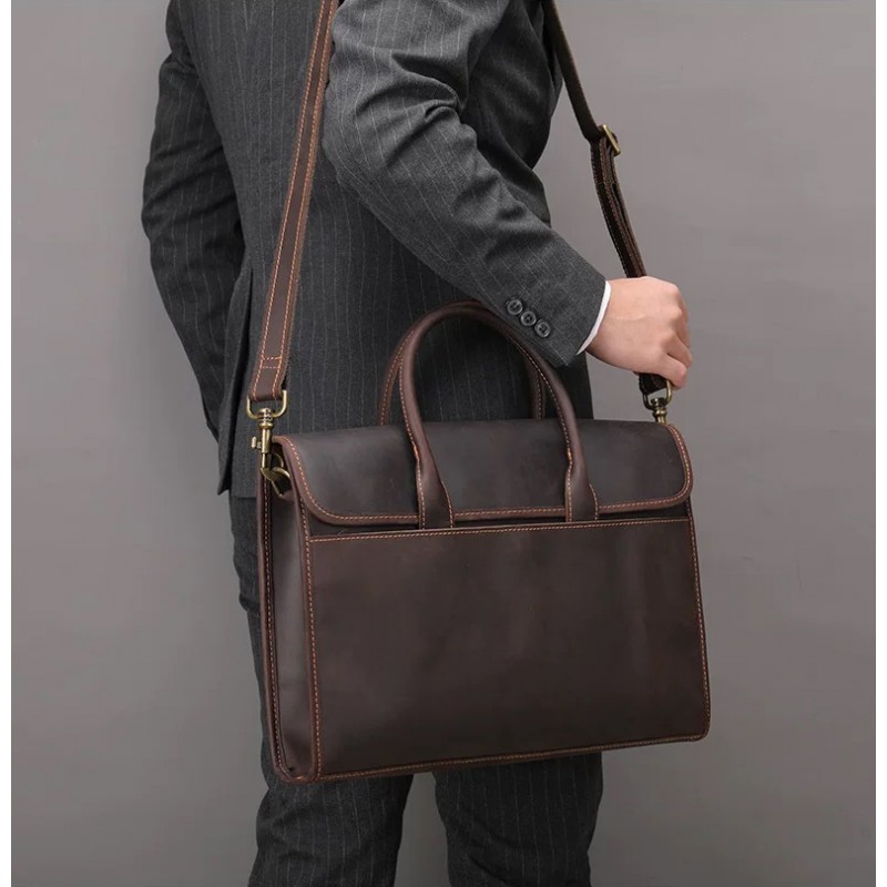 Чоловіча шкіряна сумка для ноутбука Brian темно-коричнева - 2 фото