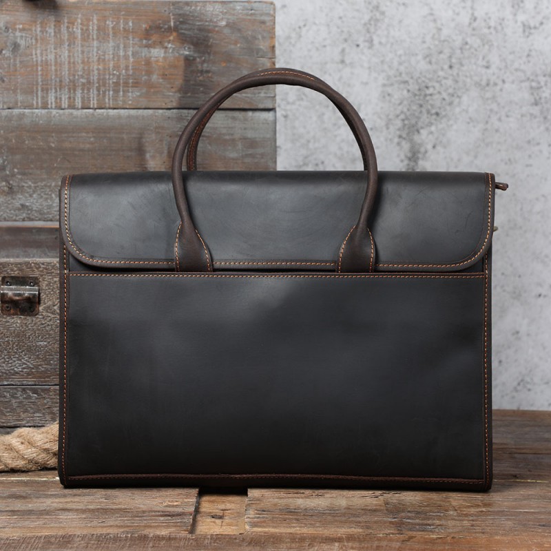 Мужская кожаная сумка для ноутбука Brian темно-коричневая - 3 фото