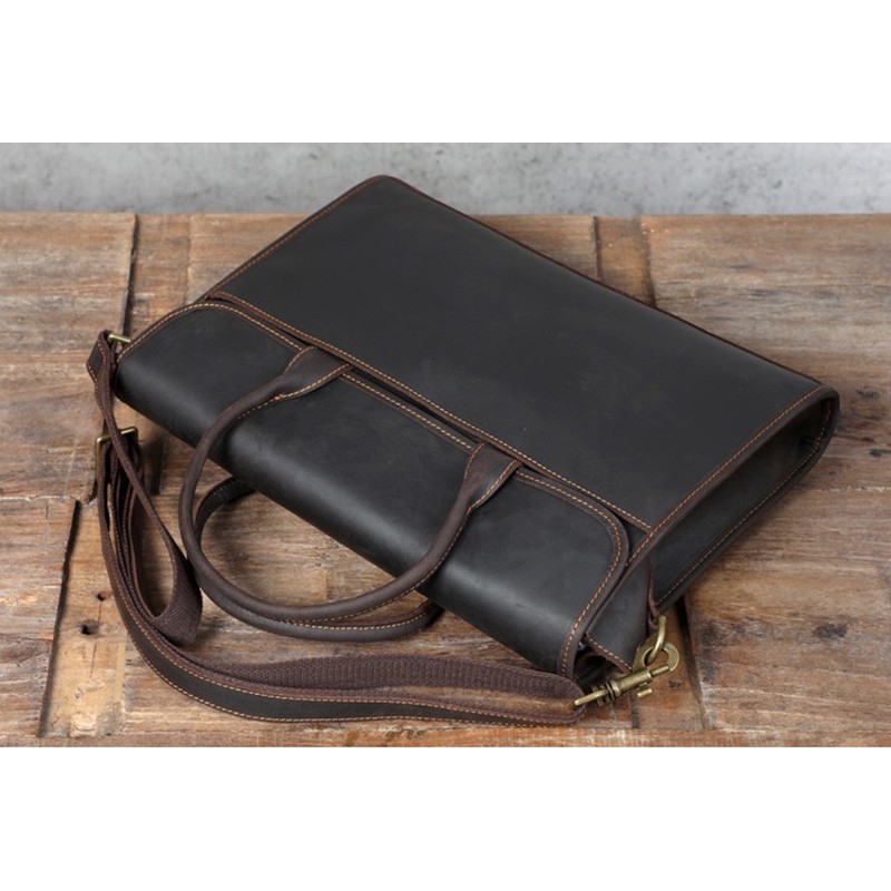 Мужская кожаная сумка для ноутбука Brian темно-коричневая - 5 фото
