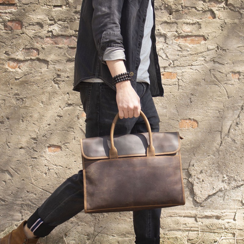 Мужской кожаный портфель Brian темно-коричневый - 7 фото
