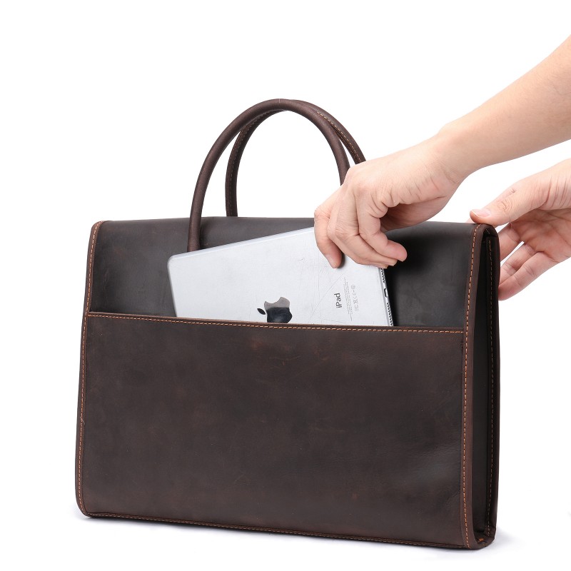 Мужская кожаная сумка для ноутбука Brian темно-коричневая - 10 фото