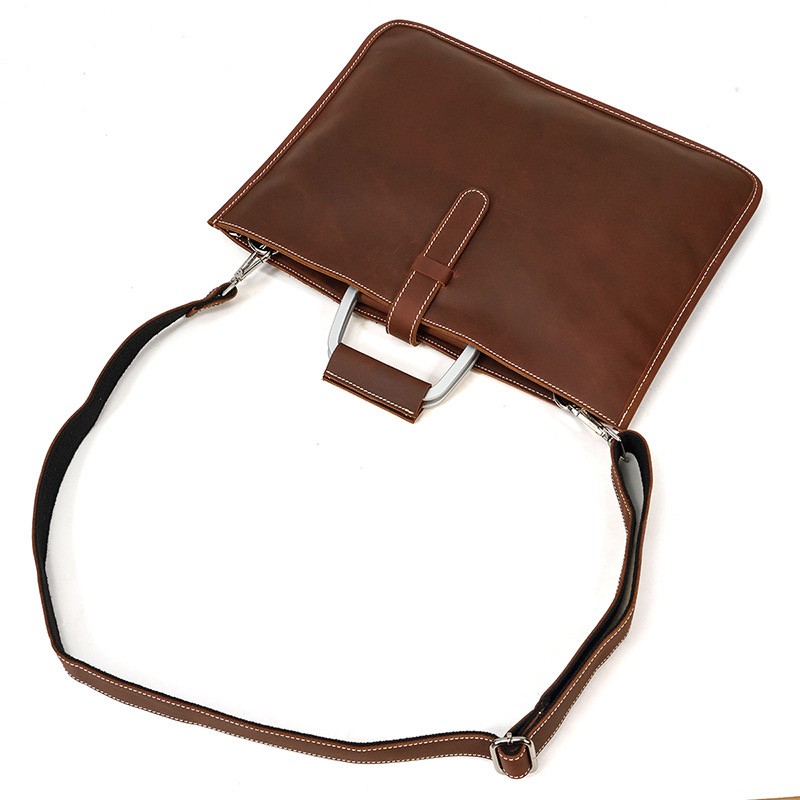 Мужская кожаная сумка для ноутбука Edward коричневая - 3 фото