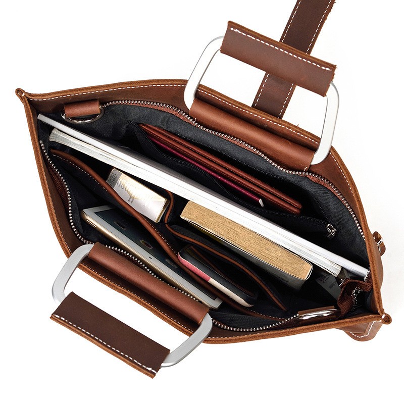 Мужская кожаная сумка для ноутбука Edward коричневая - 5 фото