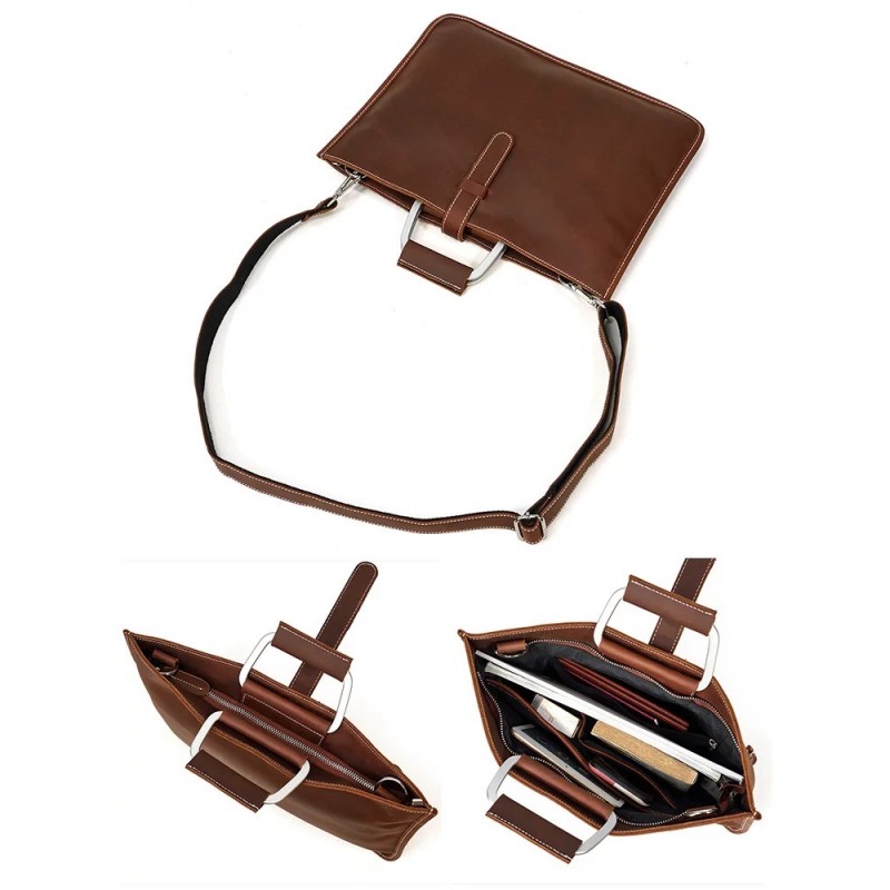 Мужская кожаная сумка для ноутбука Edward коричневая - 6 фото