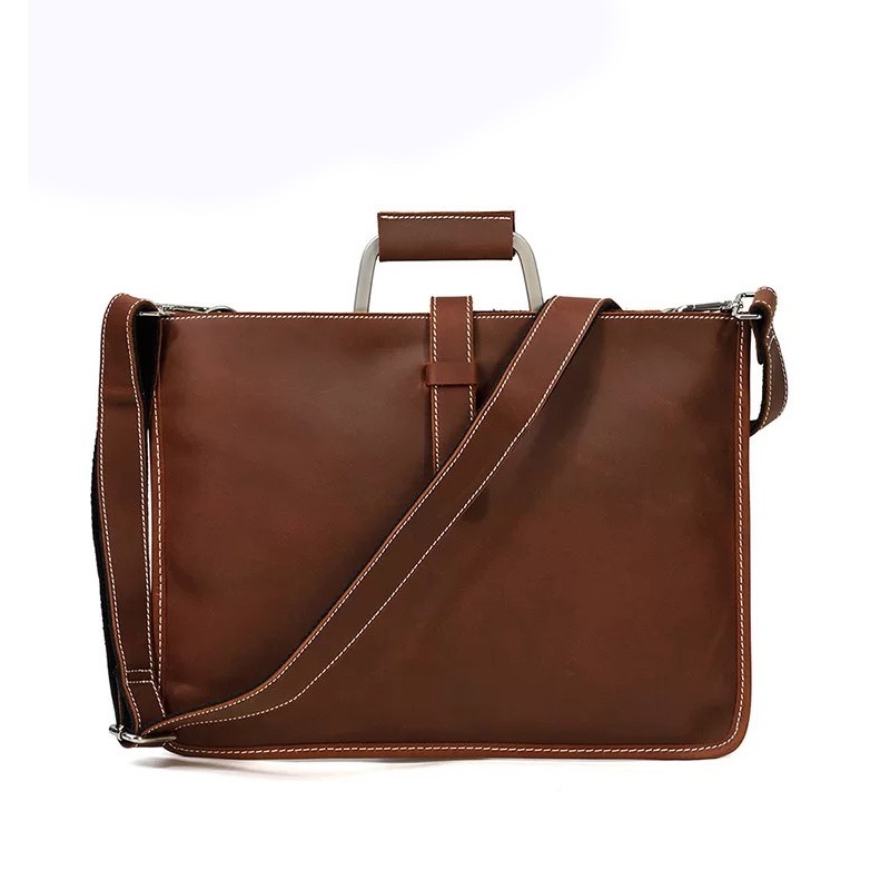 Мужская кожаная сумка для ноутбука Edward коричневая - 7 фото