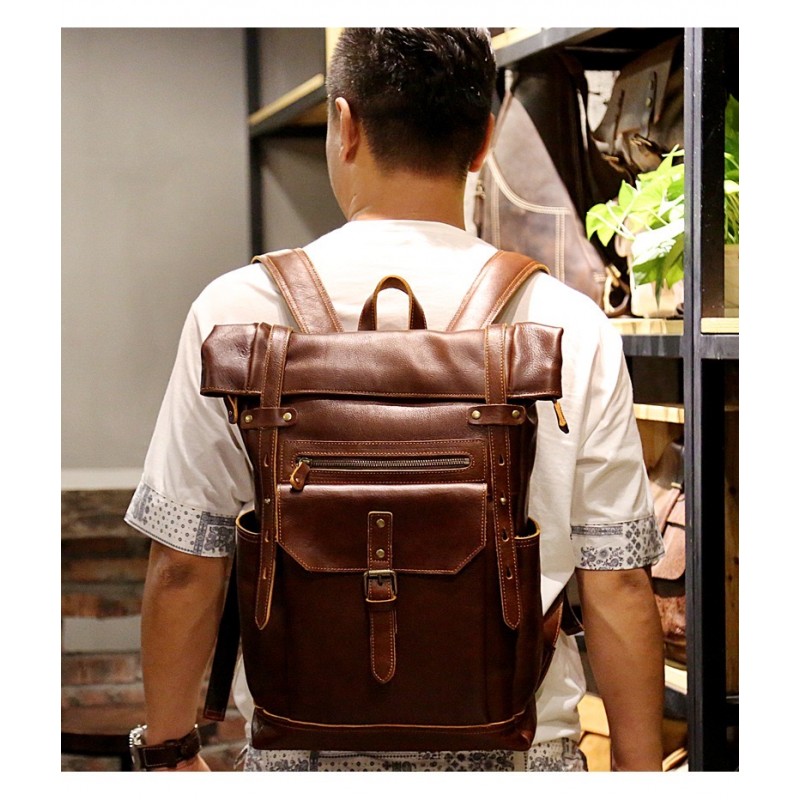 Мужской кожаный рюкзак Frederick коричневый - 2 фото