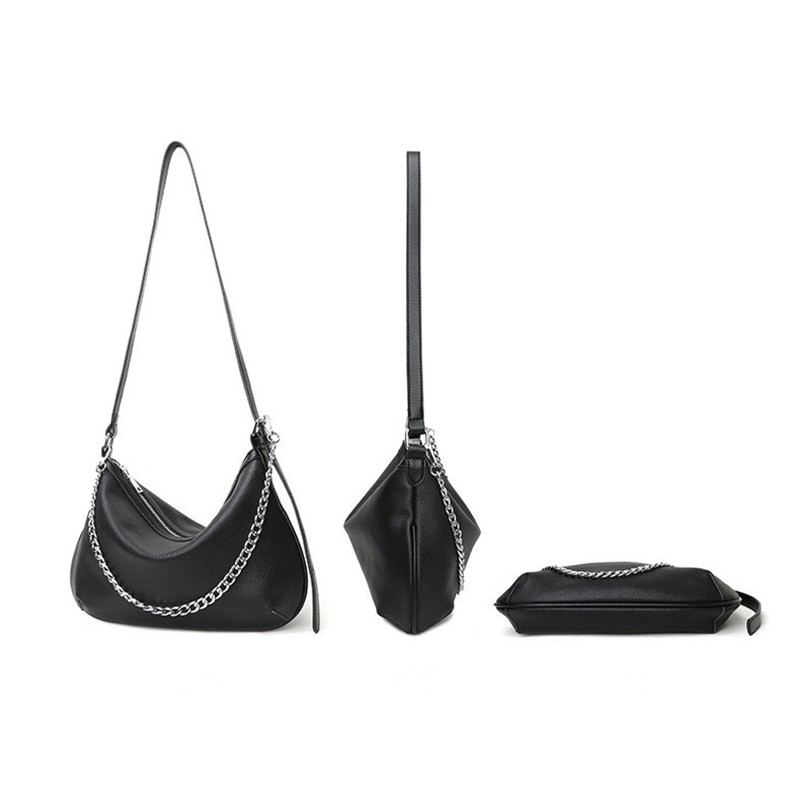 Женская кожаная сумка хобо Donna черная - 6 фото