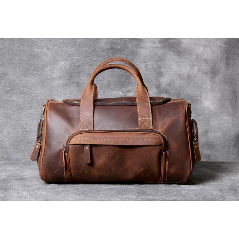 Мужская кожаная дорожная сумка Clifford коричневая - 11 фото