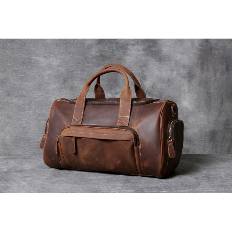 Мужская кожаная дорожная сумка Clifford коричневая - 10 фото