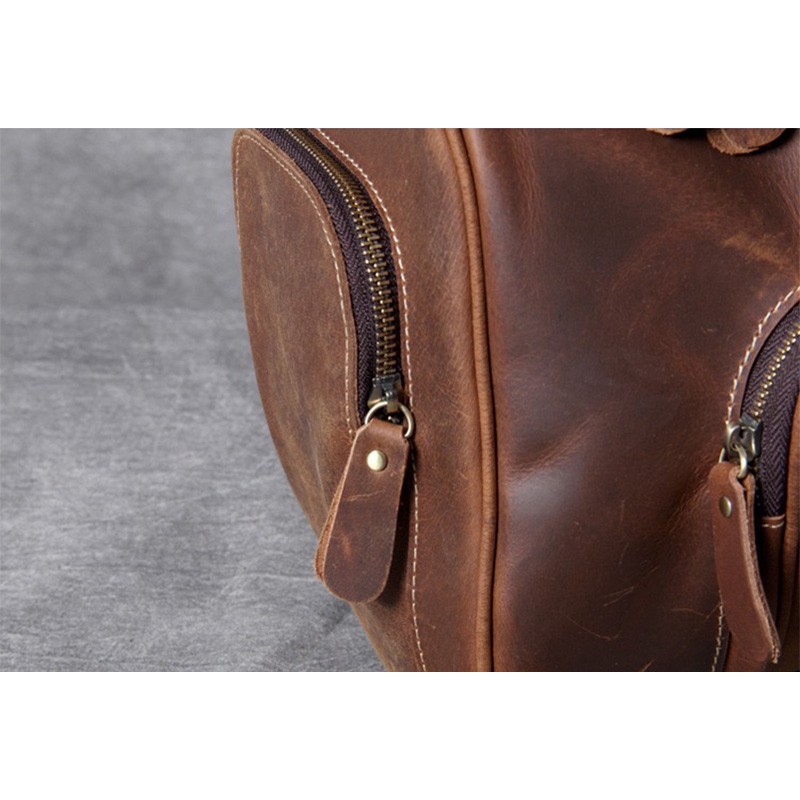 Мужская кожаная дорожная сумка Clifford коричневая - 16 фото