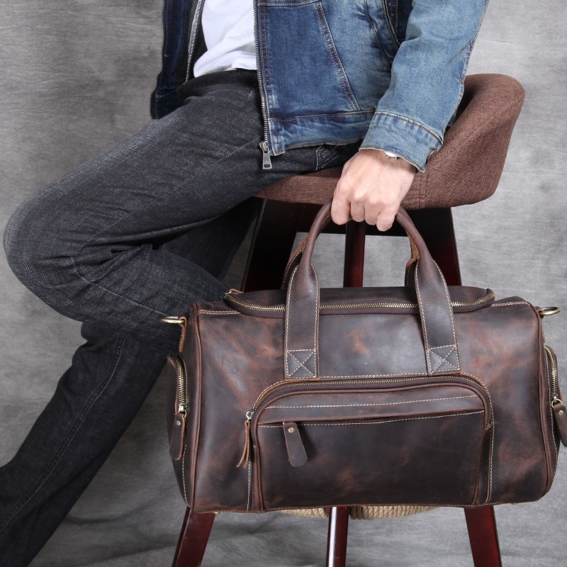 Чоловіча шкіряна дорожня сумка Clifford темно-коричнева - 2 фото
