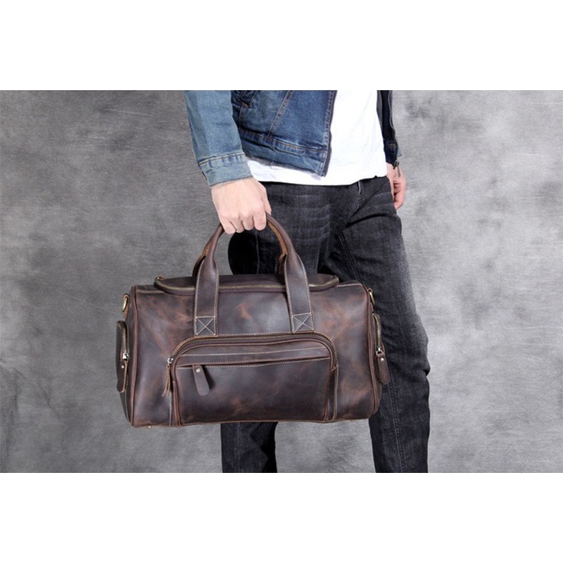 Чоловіча шкіряна дорожня сумка Clifford темно-коричнева - 4 фото