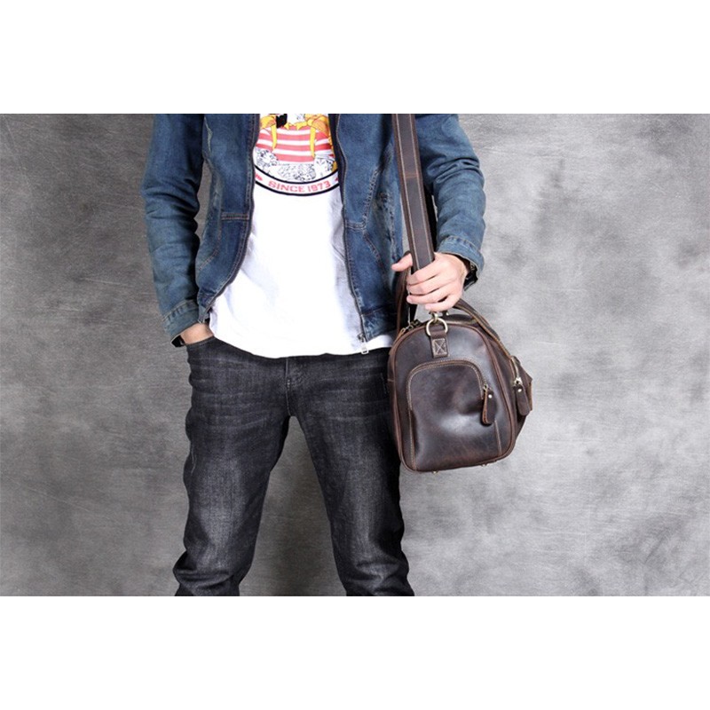 Чоловіча шкіряна дорожня сумка Clifford темно-коричнева - 17 фото