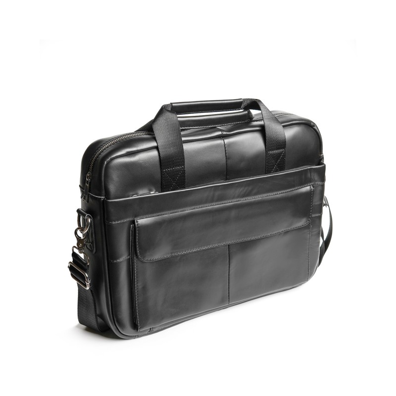 Мужская кожаная сумка для ноутбука Thomas черная - 1 фото