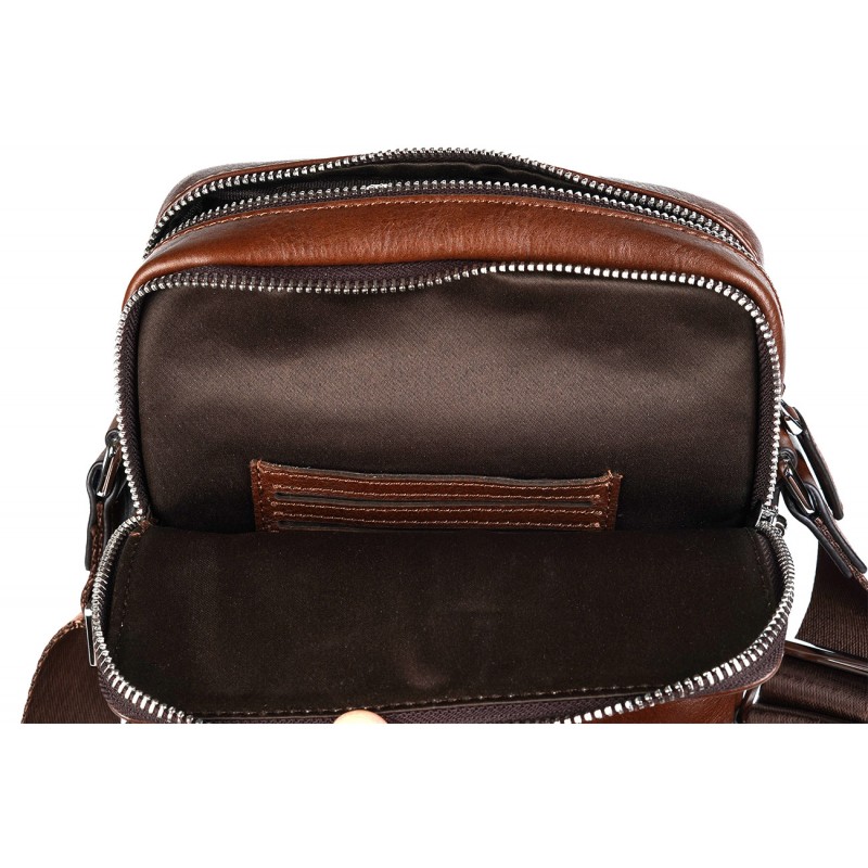 Мужская кожаная сумка барсетка Gregory через плечо коричневая - 4 фото