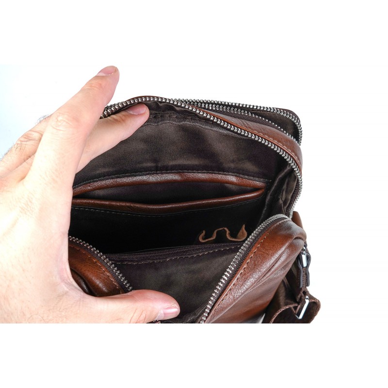 Мужская кожаная сумка барсетка Gregory через плечо коричневая - 6 фото