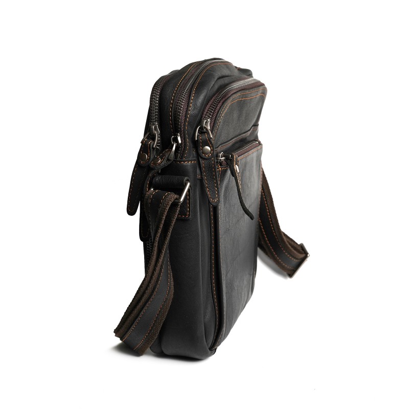 Мужская кожаная сумка Douglas через плечо черная - 2 фото