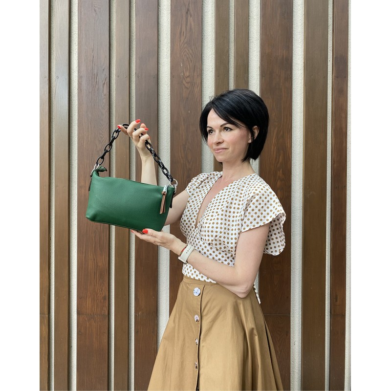 Жіноча шкіряна сумка через плече Molly зелена - 4 фото