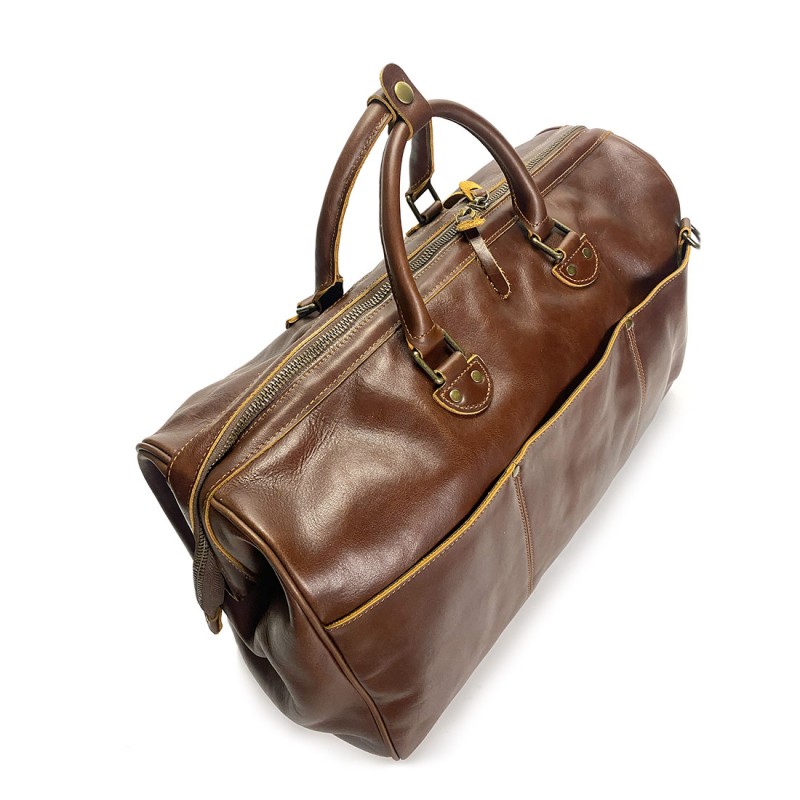 Чоловіча шкіряна дорожня сумка Hubert коричнева - 3 фото