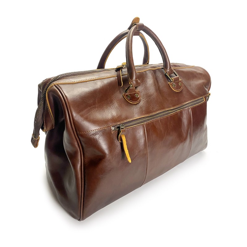 Чоловіча шкіряна дорожня сумка Hubert коричнева - 4 фото