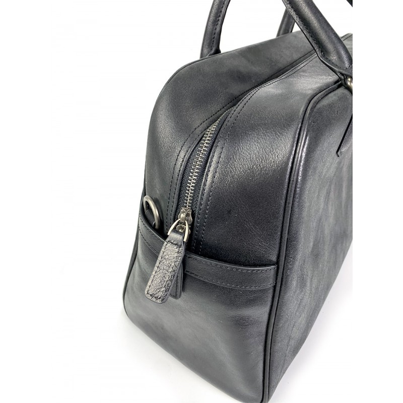Мужская кожаная дорожная сумка Sherlock черная - 4 фото