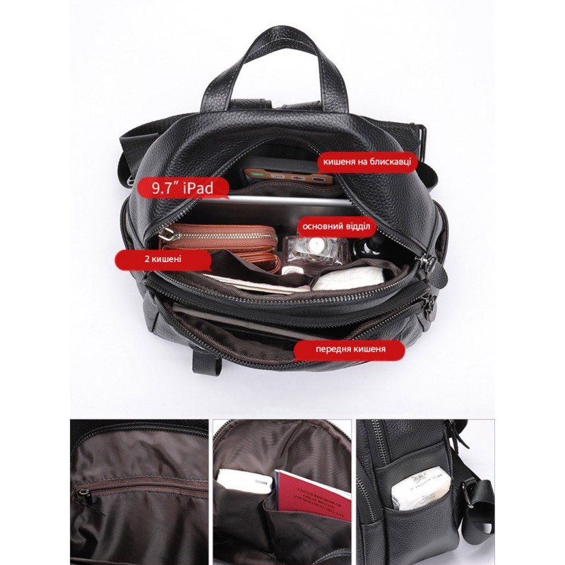 Женский рюкзак Christy кожаный черный - 8 фото
