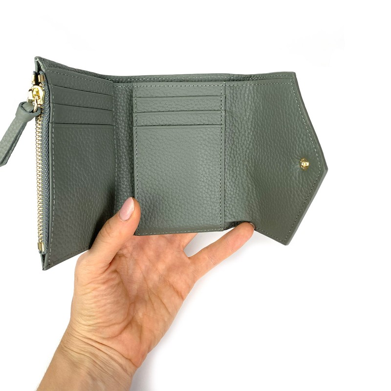 Жіночий шкіряний гаманець Ellie сіро-зелений - 3 фото