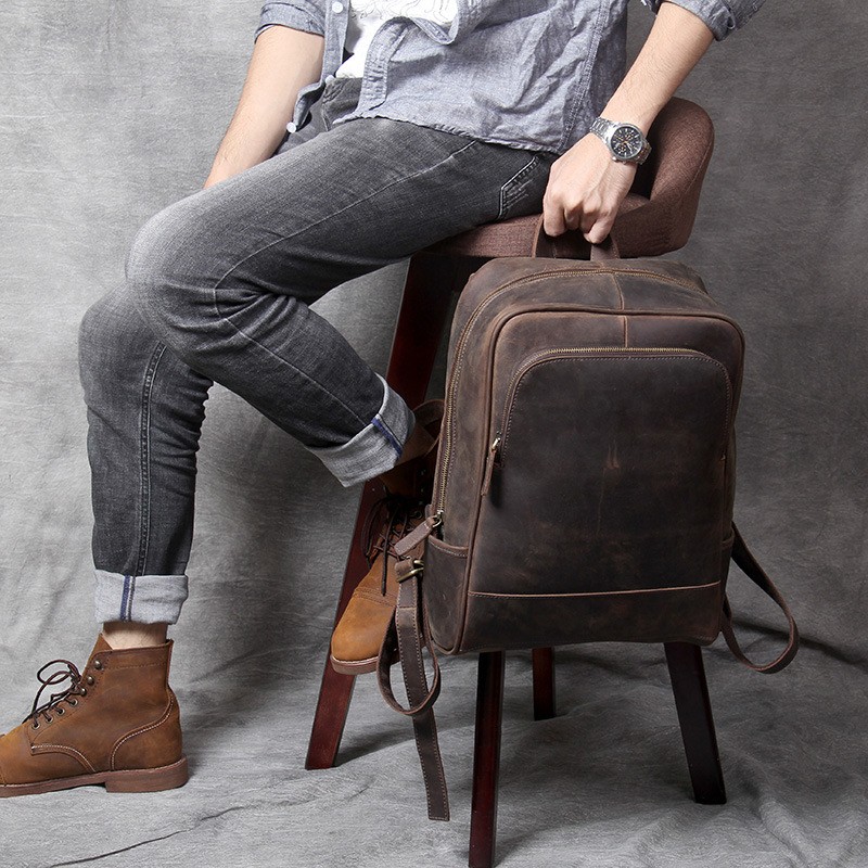 Мужской кожаный рюкзак Benedict темно-коричневый - 3 фото