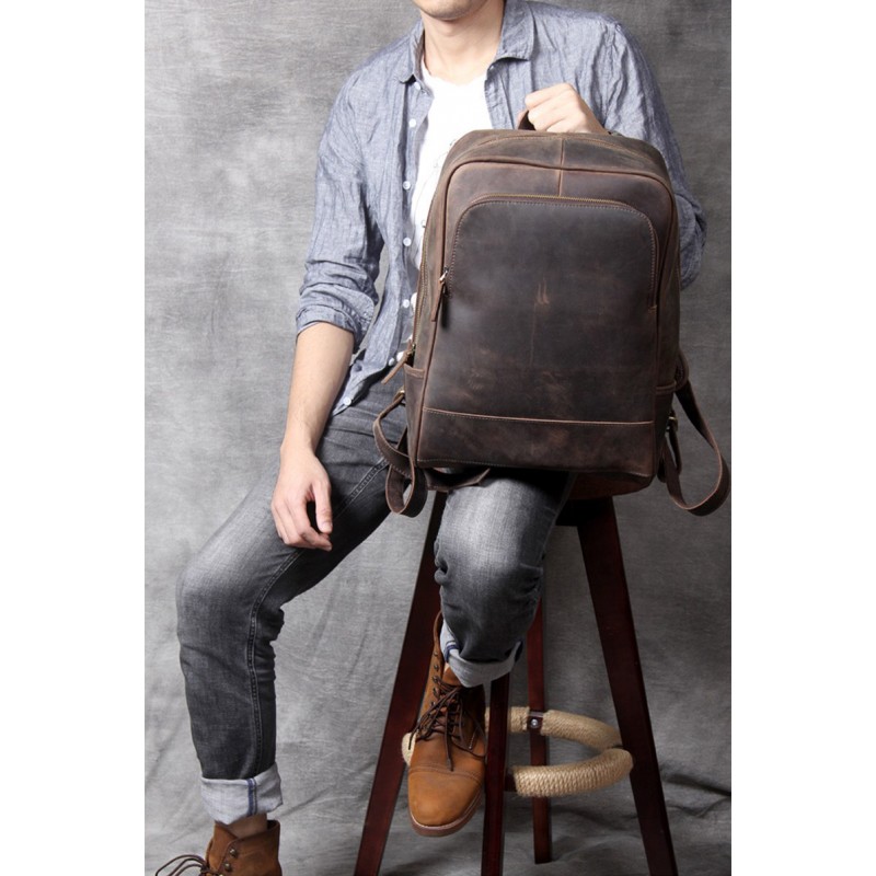 Мужской кожаный рюкзак Benedict темно-коричневый - 6 фото