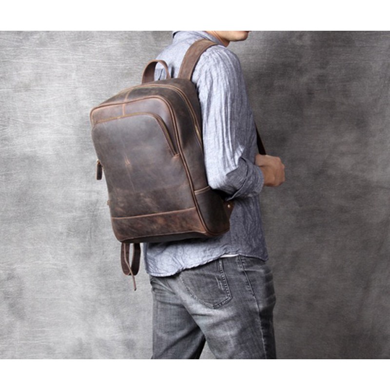 Мужской кожаный рюкзак Benedict темно-коричневый - 9 фото
